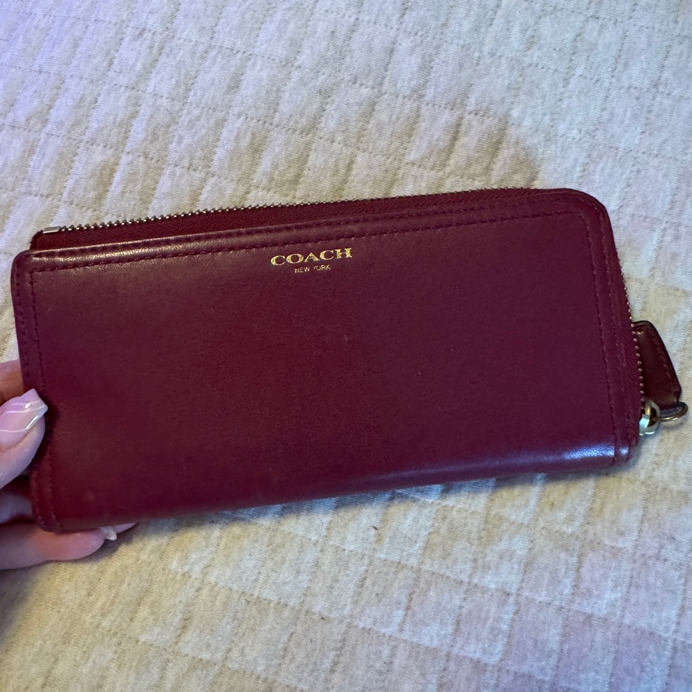 Coach Maroon Leather Zip Wallet